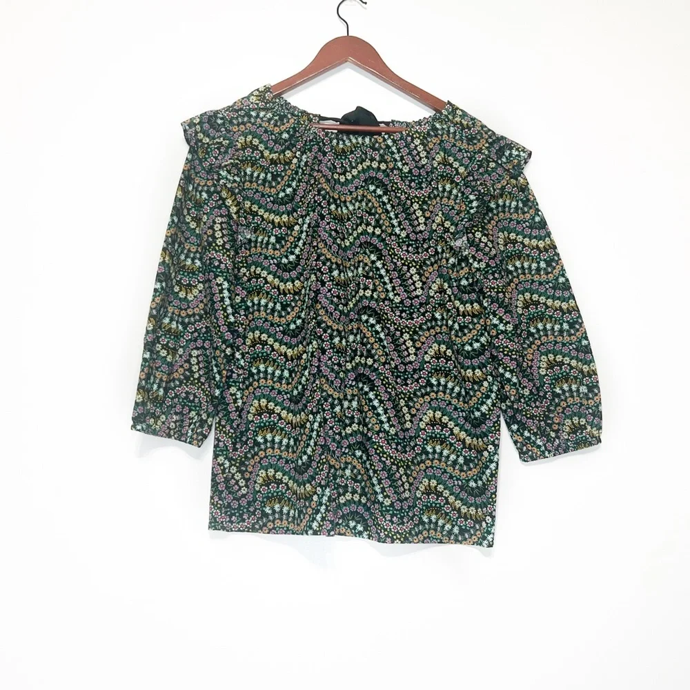 NWT Loft Garden Tie Back Dobby Ruffle Blouse  size L - Picture 2 of 4